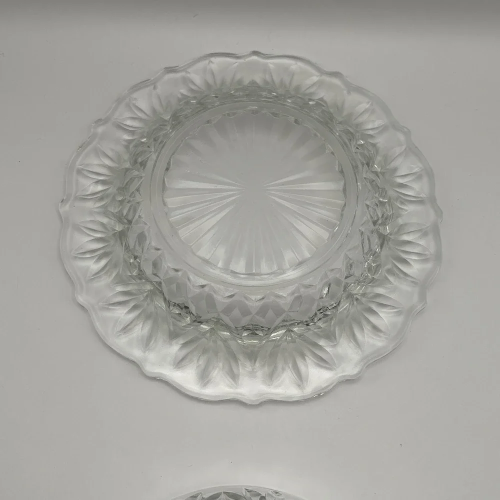 Vintage Anchor Hocking Clear Prescut Glass Butter Dish Dome Cover Plate Embossed